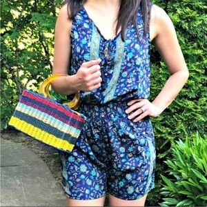 Evereve RAGA Floral Sapphire Blueprint Romper Size XS NWT